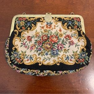 Vintage Floral Handbag Purse Petit Point Tapestry Bag